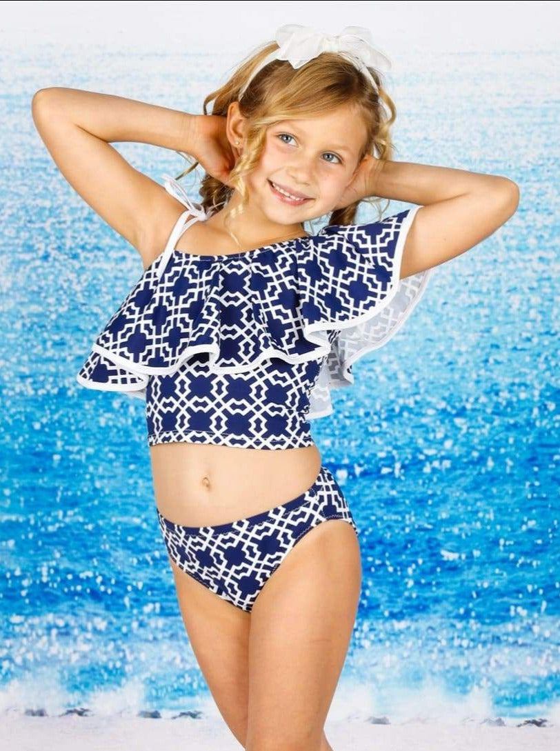 Kids Resort Wear | Girls One Shoulder Ruffle Two Piece Swimsuit