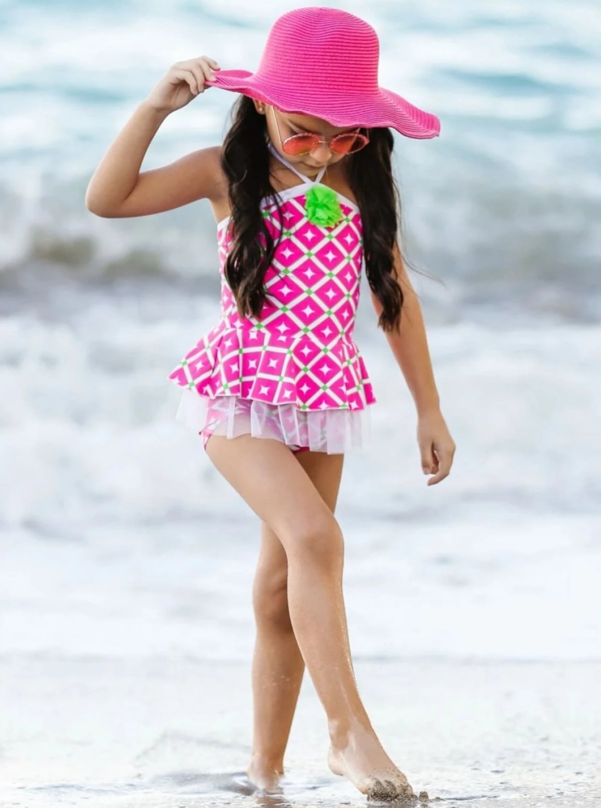 Kids Swimsuits | Girls Peplum Top & Shorts Bottom Two Piece Swimsuit