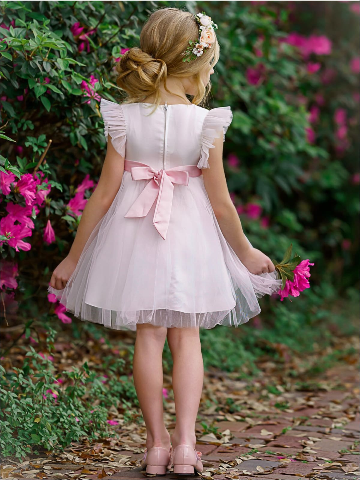 Girls Puffy Lace Flower Embroidered Dress - Girls Spring Dressy Dress