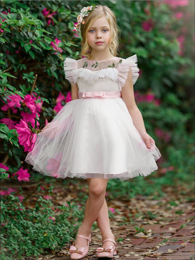 Girls Puffy Lace Flower Embroidered Dress - Girls Spring Dressy Dress