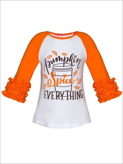 Girls Pumpkin Spice Everything Long Raglan Sleeve Ruffled Top - Orange / XS-2T - Girls Fall Top