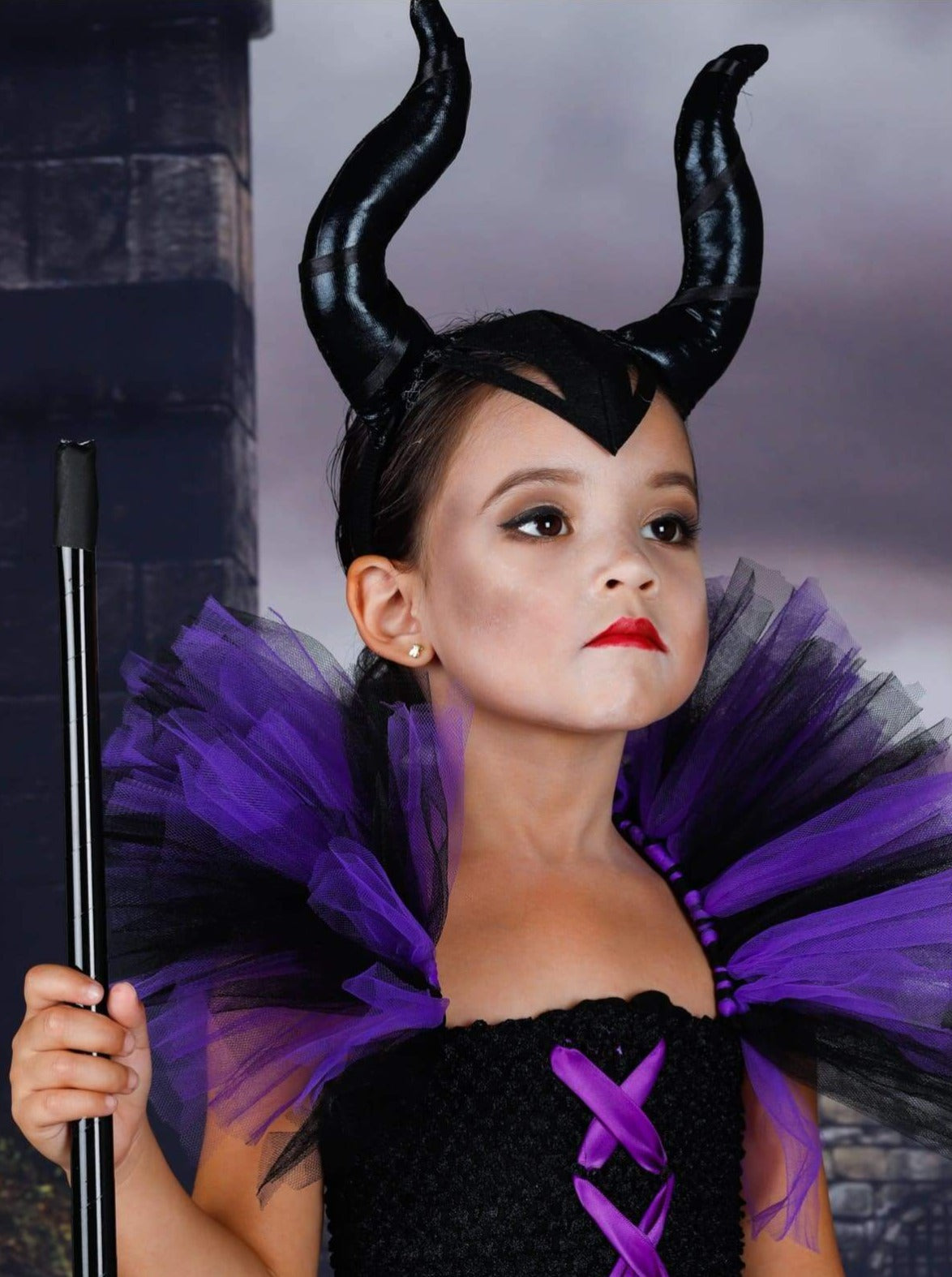 Girls Deluxe Black Maleficent Christening Gown Costume