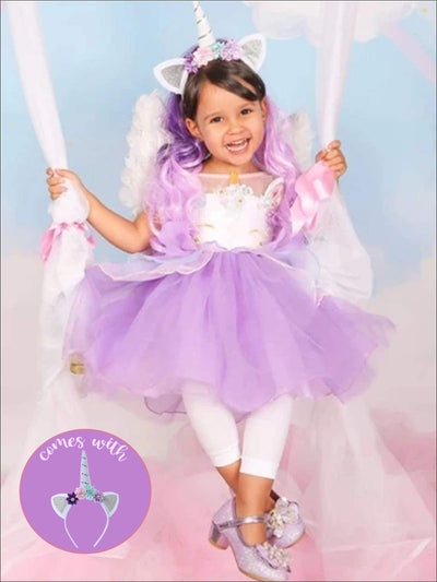 Girls Halloween Costumes | Purple Unicorn Tutu Dress & Headband