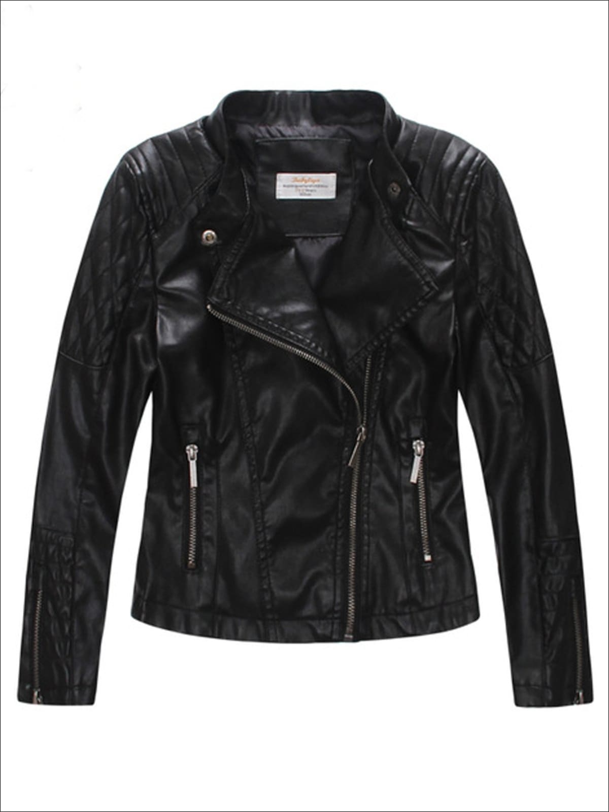 Girls Quilted Sleeve Synthetic Leather Moto Jacket - Girls Jacket