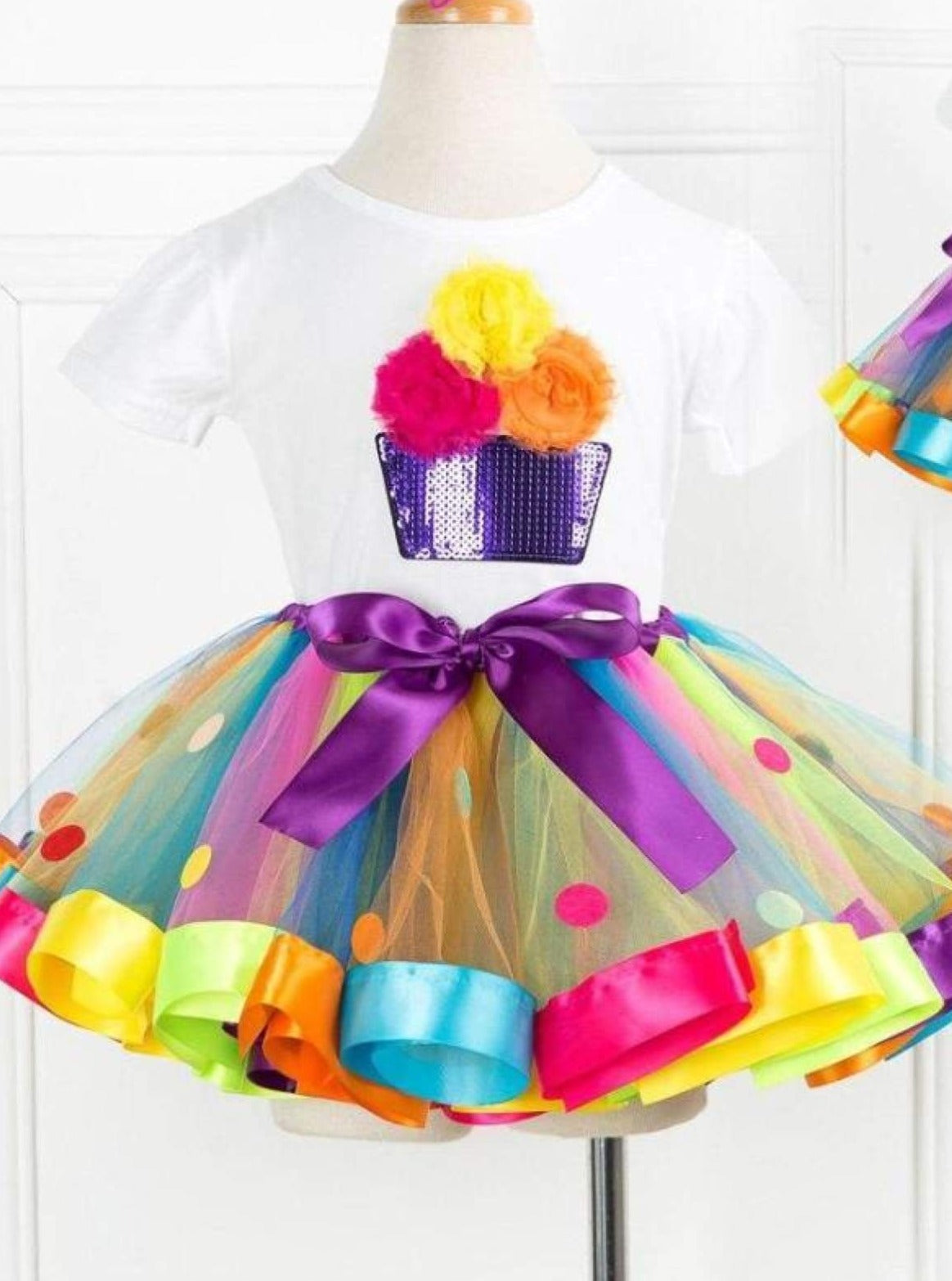 Girls Summer Clothes | Sequin Cupcake Tee & Rainbow Tutu Skirt Set
