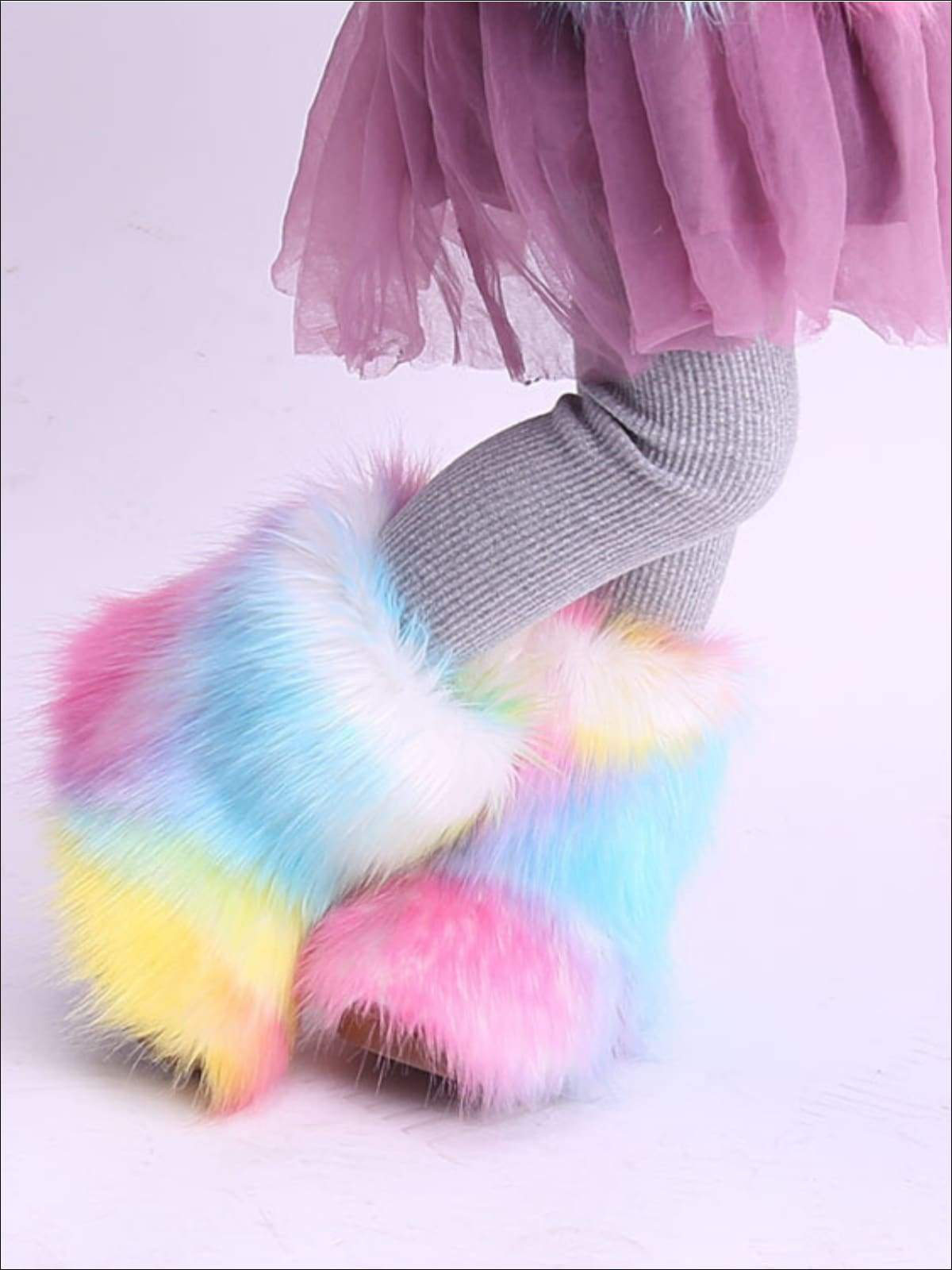 Girls Rainbow Faux Fur Ankle Boots - Girls Boots