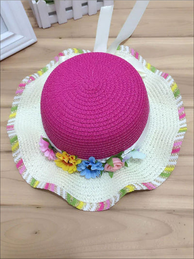 Girls Rainbow Floral Straw Hat - Girls Hats