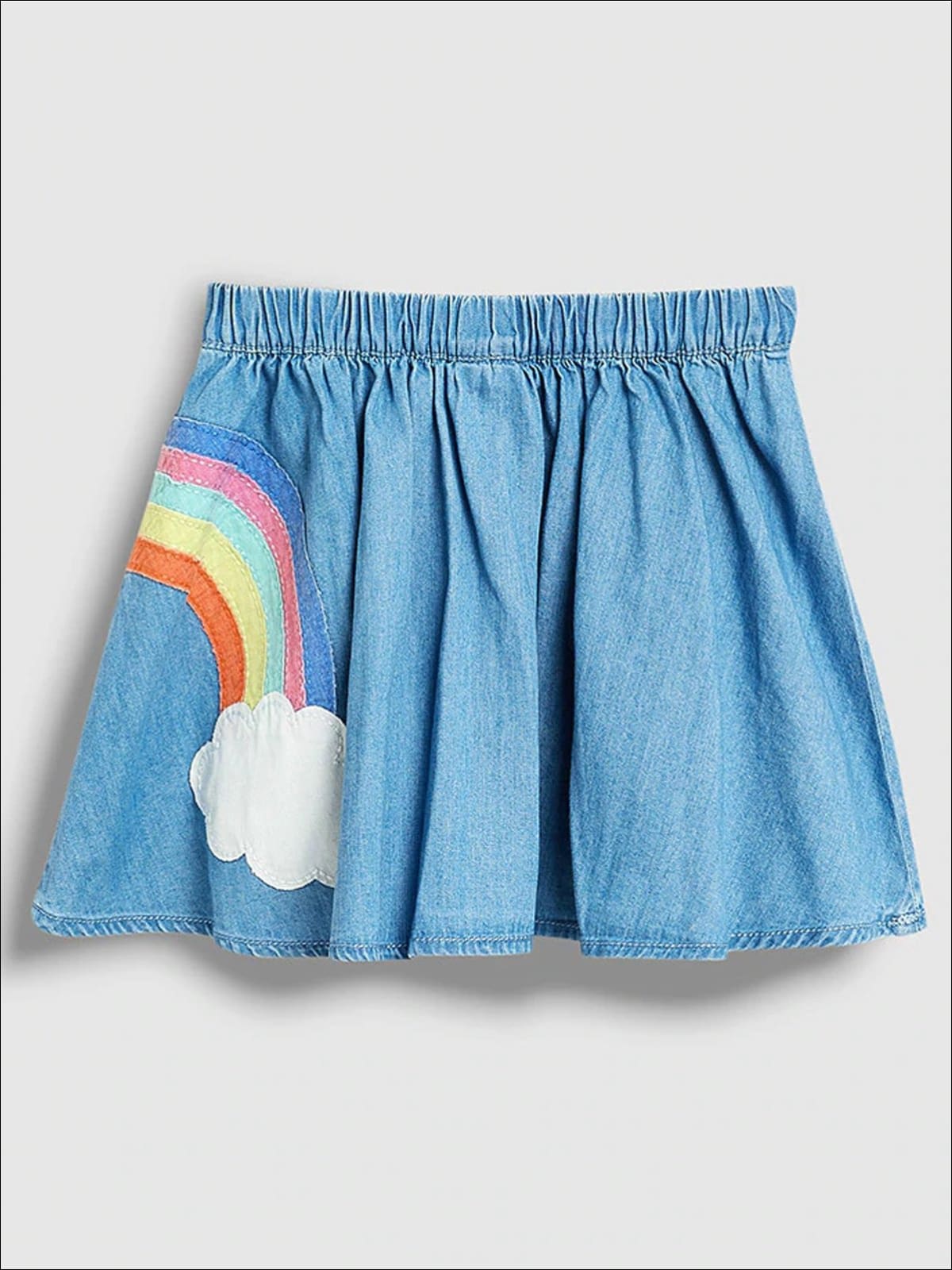Girls Rainbow Unicorn Patched Denim Skirt - Girls Skirt