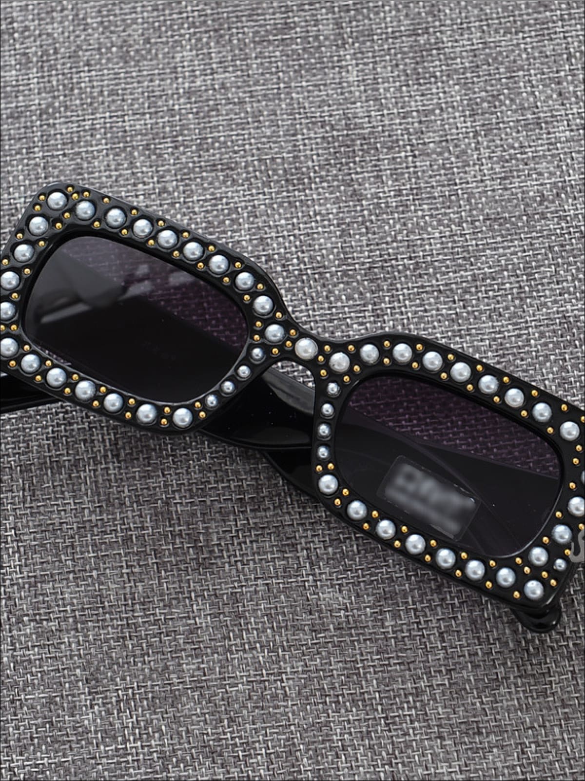 Girls Rectangular Retro Pearl Studded Sunglasses - Black - Girls Accessories