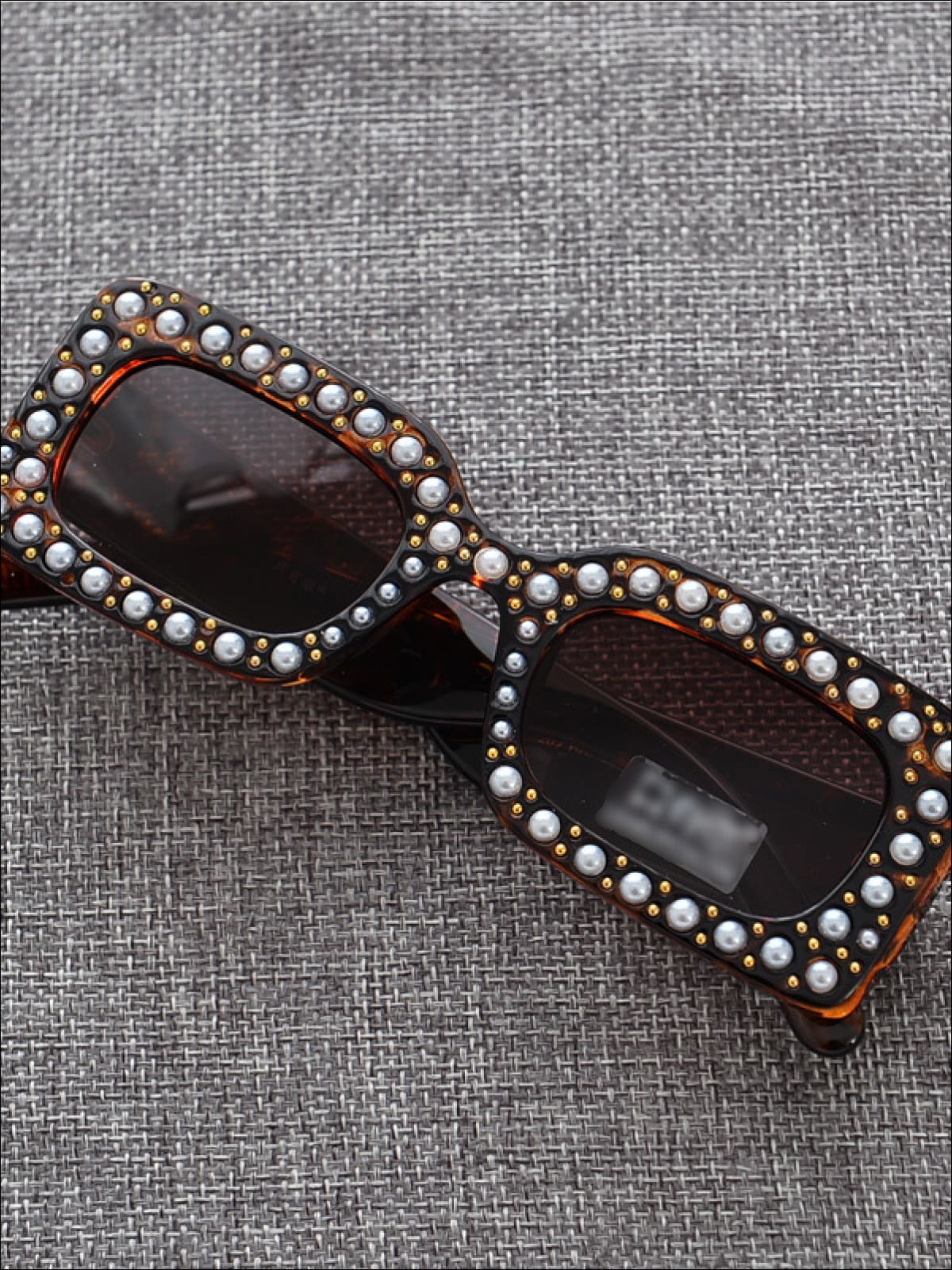 Girls Rectangular Retro Pearl Studded Sunglasses - Leopard - Girls Accessories