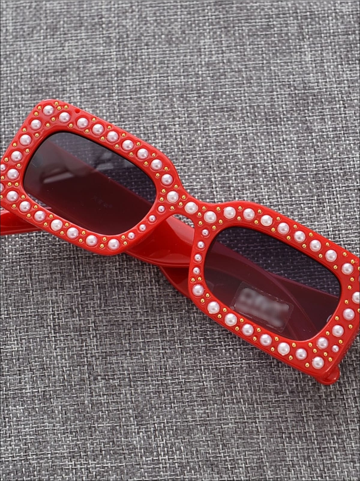 Girls Rectangular Retro Pearl Studded Sunglasses - Red - Girls Accessories