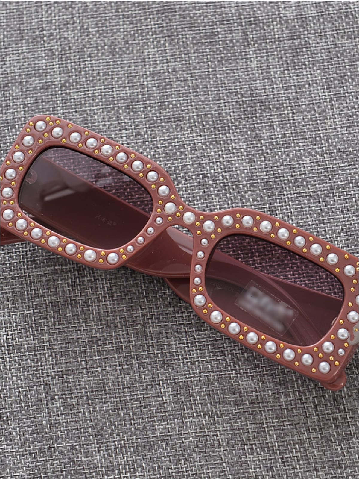 Girls Rectangular Retro Pearl Studded Sunglasses - Tan - Girls Accessories