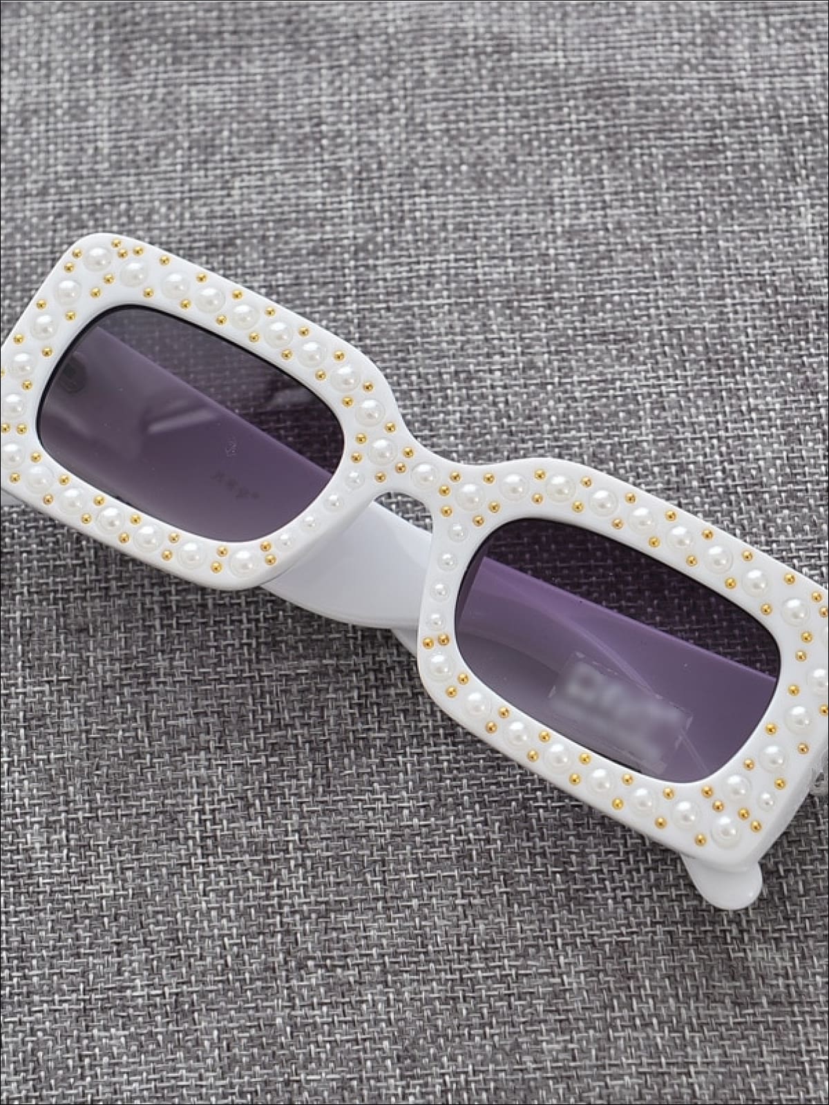 Girls Rectangular Retro Pearl Studded Sunglasses - White - Girls Accessories