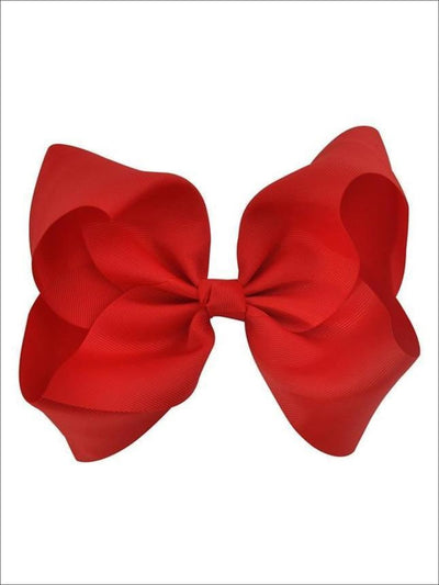 Girls Red 8 Inch Large Ribbon Hair Bow With Alligator Clip - Hair Accessories