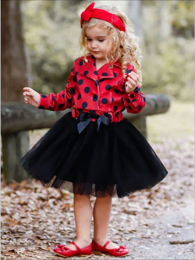 Girls Red & Black Polka Dot Blazer Tutu Dress with Bow - Girls Fall Dressy Dress