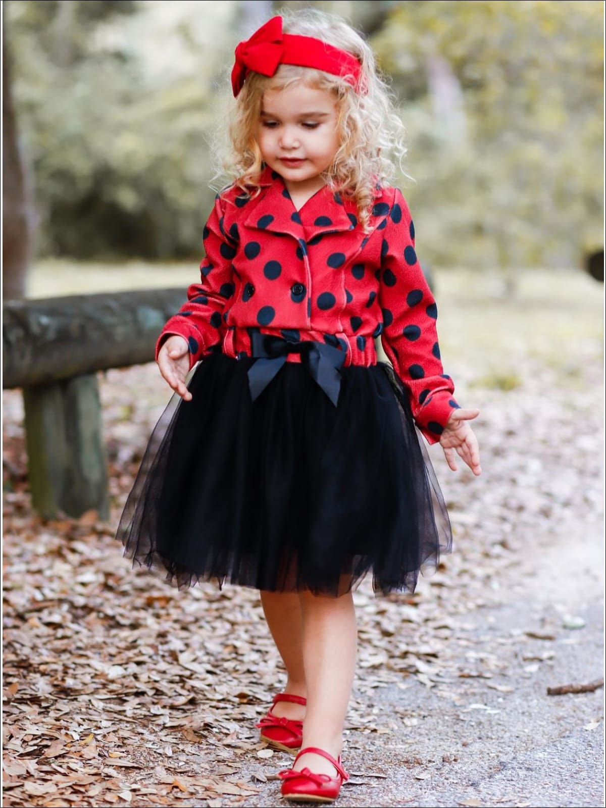 Girls Red & Black Polka Dot Blazer Tutu Dress with Bow - Girls Fall Dressy Dress