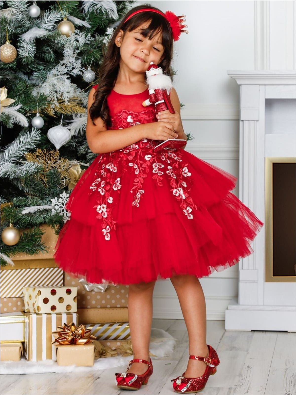 Girls Red Floral Embroidered Tiered Special Occasion Dressy Dress – Mia ...