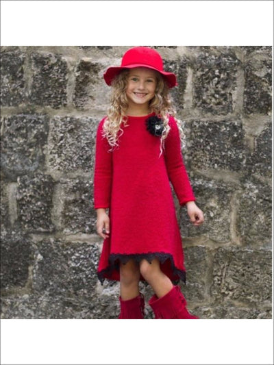 Girls Red Hi Low A-Line Sweater Dress - Red / 2T - Fall Low Stock