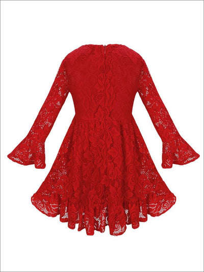 Girls Red Lace Ruffle Sleeve Holiday Dress - Girls Fall Dressy Dress