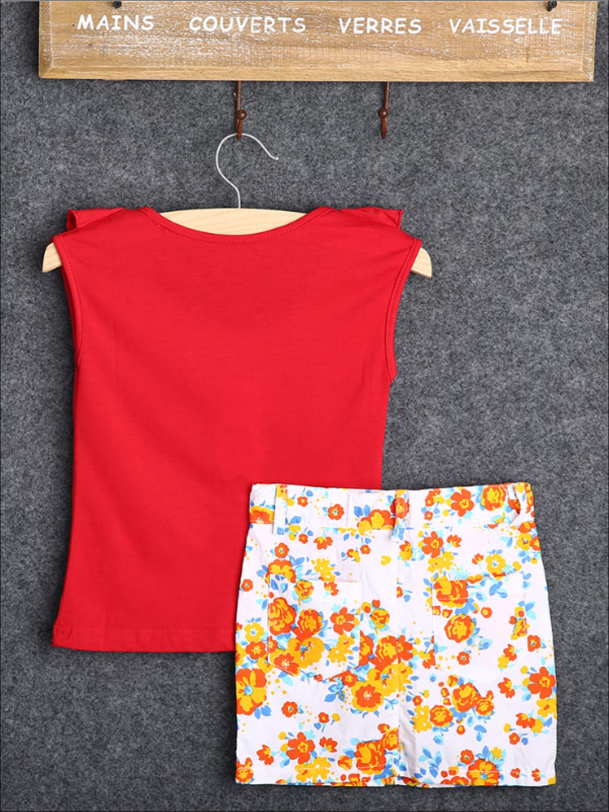 Girls Red Ruffled Top & Floral Skirt Set - Girls Spring Casual Set