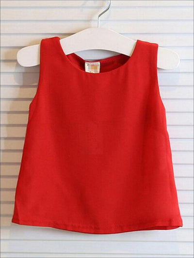 Girls Red Sleeveless Chiffon Top & Polka Dot Bow Skirt Set - Girls Spring Dressy Set