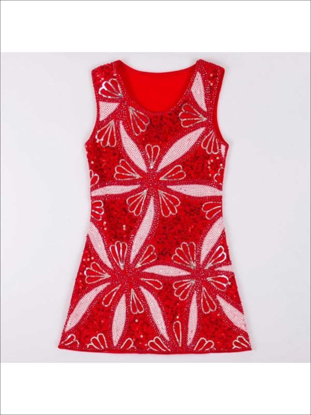 Girls Red Snow-Flake Sequin Shift Dress - Girls Sequin Dress
