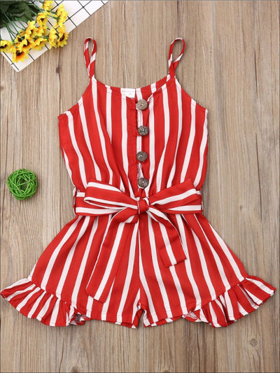 Girls Red Striped Ruffled Romper - 5T / Red - Girls Jumpsuit