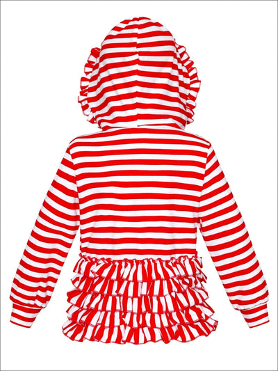 Sweaters & Cardigans | Red Striped Ruffle Hoodie | Mia Belle Girls