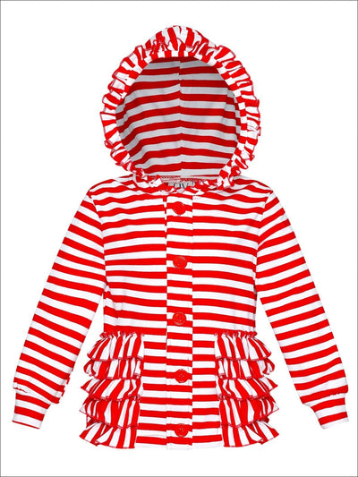 Sweaters & Cardigans | Red Striped Ruffle Hoodie | Mia Belle Girls