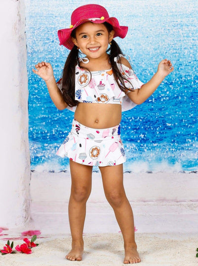 Kids Swimsuits | Little Girls Cold Shoulder Ruffled Two Piece Swimsuit