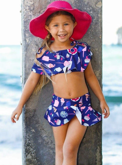 Kids Swimsuits | Little Girls Cold Shoulder Ruffled Two Piece Swimsuit