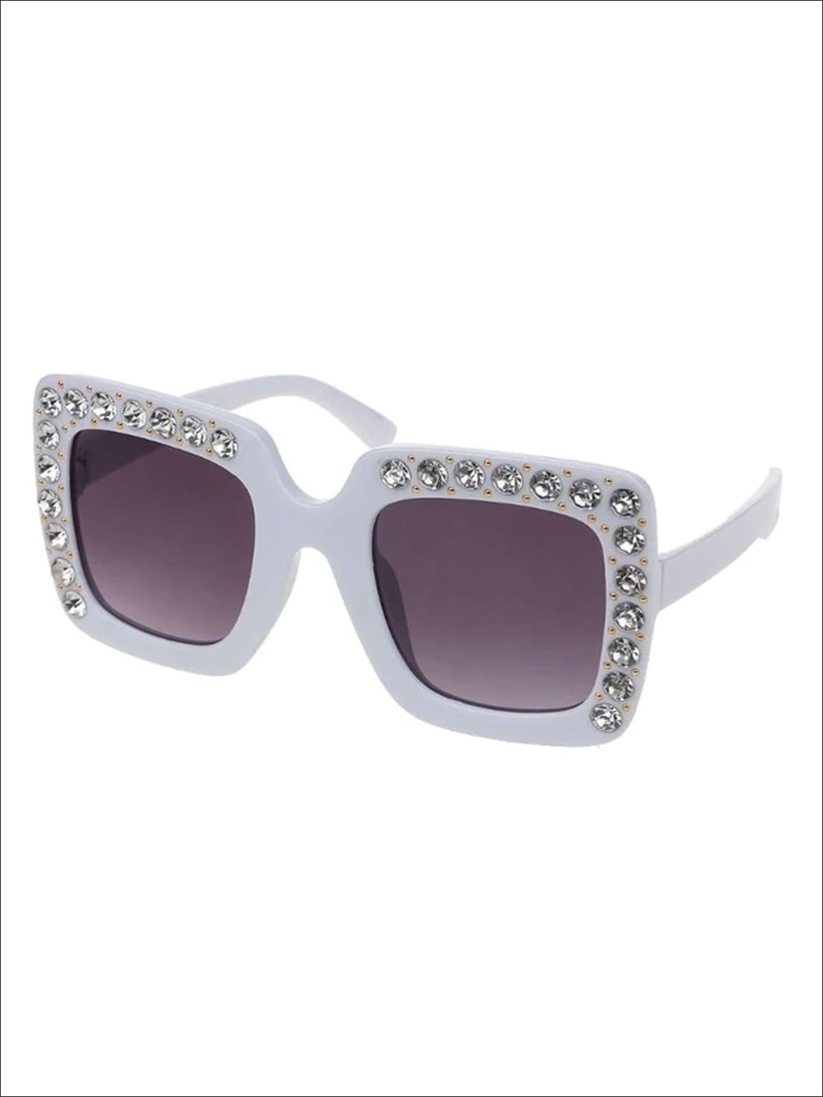 Girls Rhinestone Rimmed Sunglasses - White - Girls Accessories