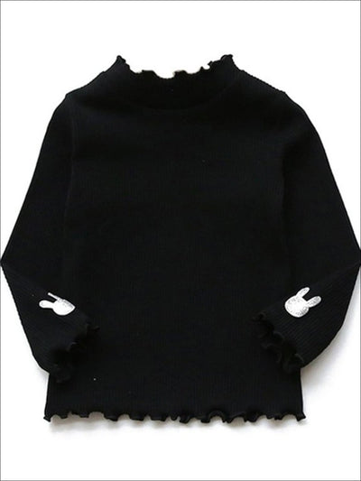 Girls Ribbed Knit Sweater With Glitter Bunny Applique - Black / 5Y - Girls Sweater