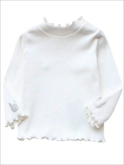 Girls Ribbed Knit Sweater With Glitter Bunny Applique - White / 3T - Girls Sweater