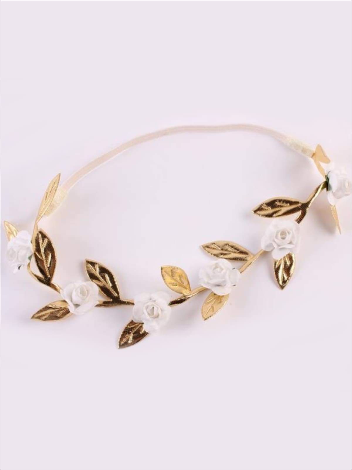 Girls Rose and Gold Leaf Flower Halo - White / One - Hair Accessories