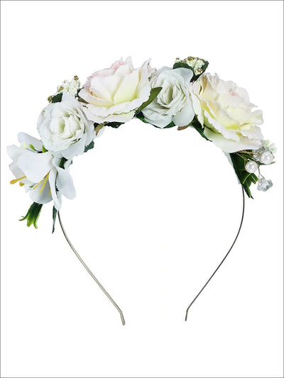 Girls Rose Embellished Headband - White - Girls Hair Accessories
