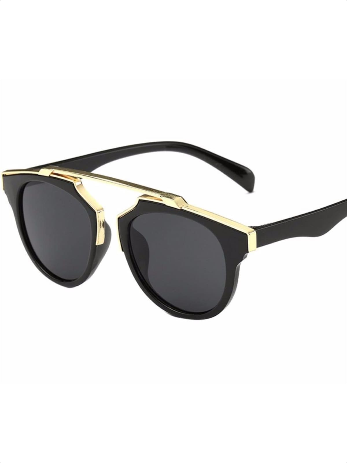 Girls Round Aviator Sunglasses with Gold Detail - Black / One - Girls Sunglasses