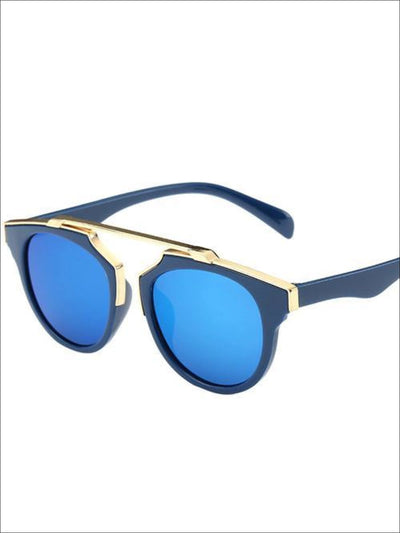 Girls Round Aviator Sunglasses with Gold Detail - Blue / One - Girls Sunglasses