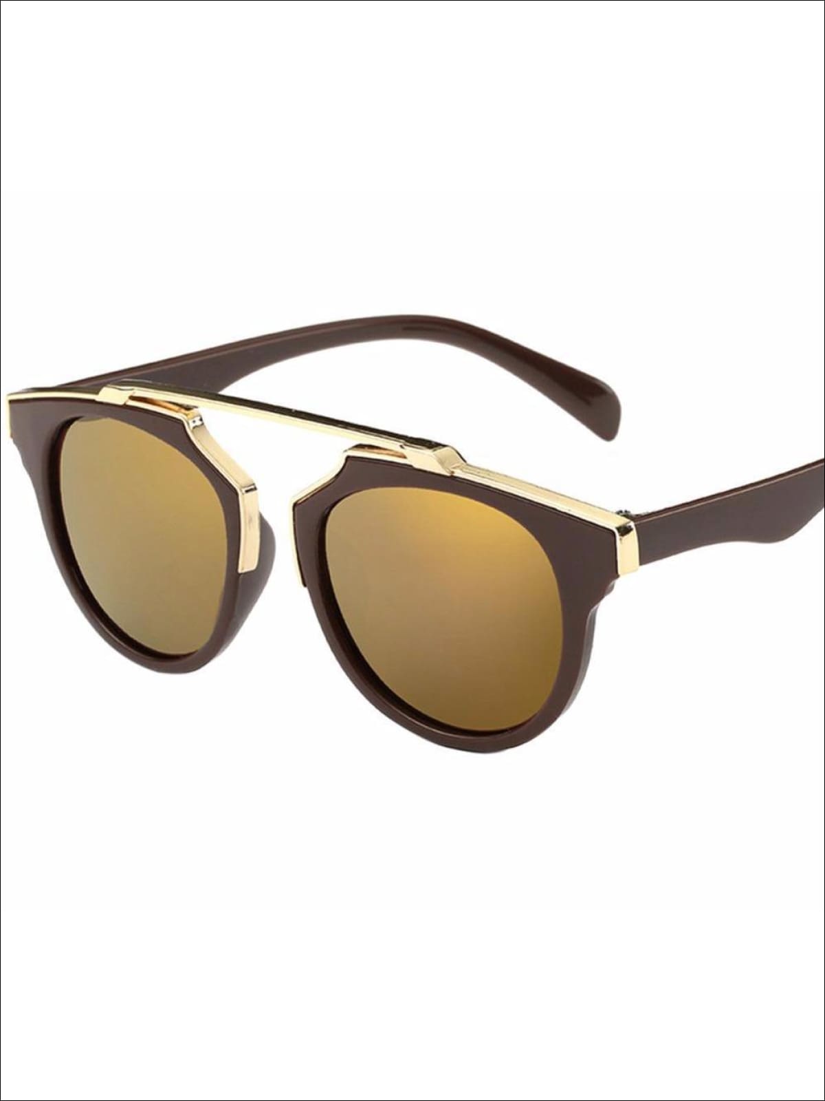 Girls Round Aviator Sunglasses with Gold Detail - Brown / One - Girls Sunglasses