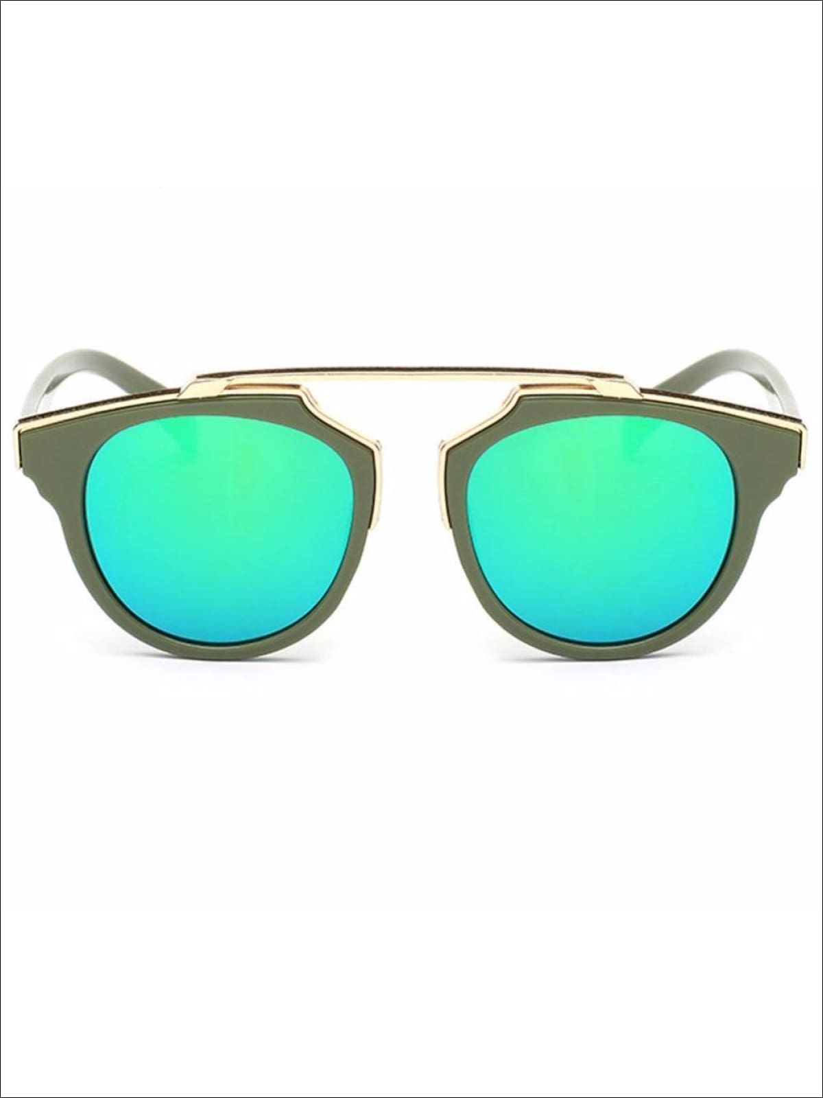 Girls Round Aviator Sunglasses with Gold Detail - Green / One - Girls Sunglasses