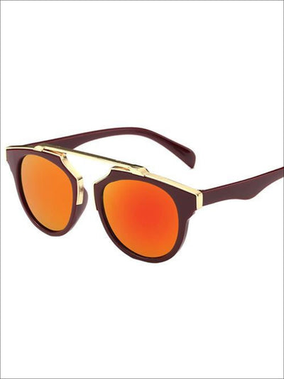 Girls Round Aviator Sunglasses with Gold Detail - Orange / One - Girls Sunglasses