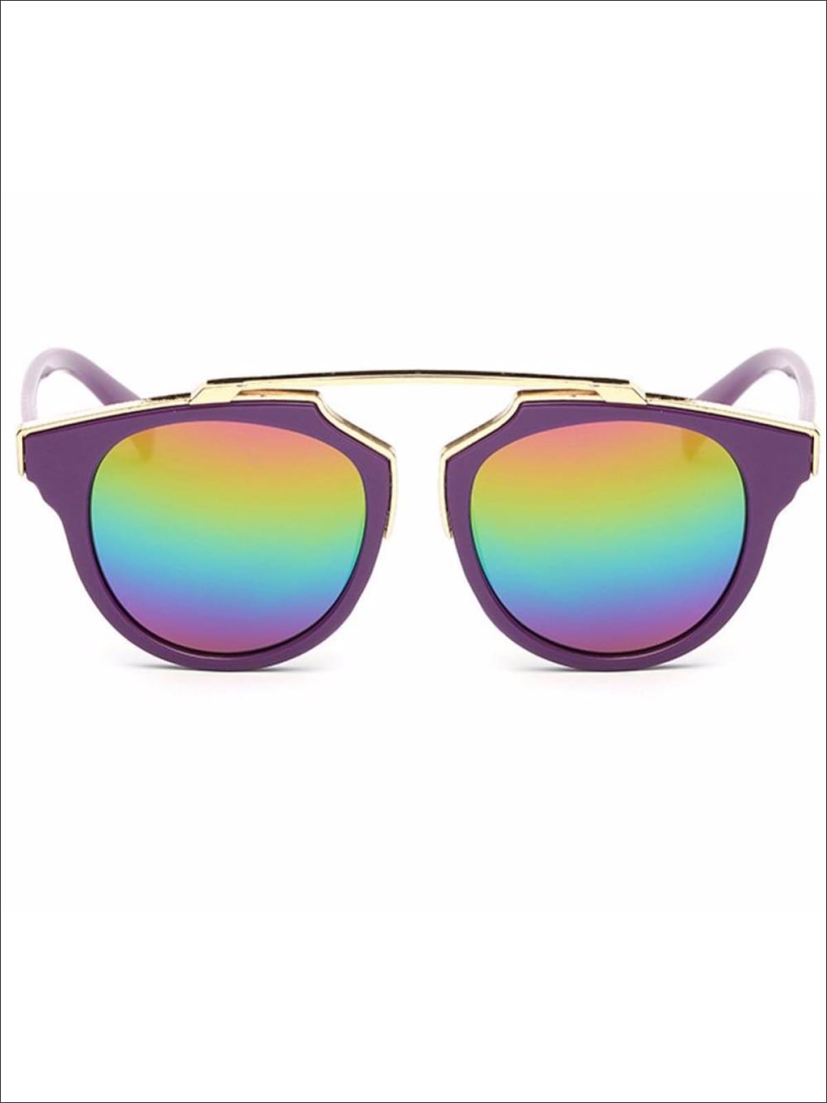 Girls Round Aviator Sunglasses with Gold Detail - Purple / One - Girls Sunglasses