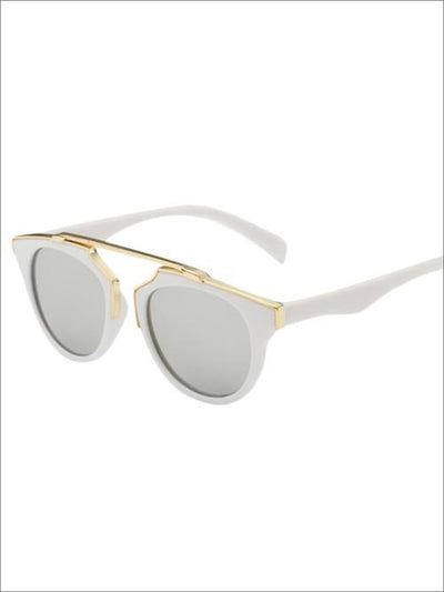 Girls Round Aviator Sunglasses with Gold Detail - White / One - Girls Sunglasses