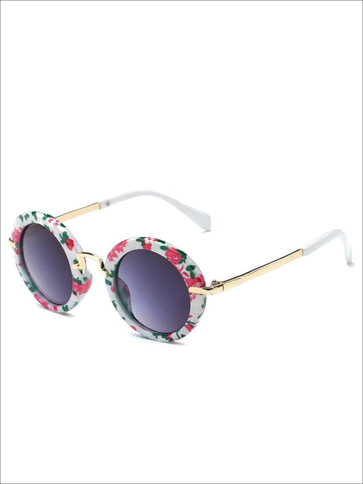 Girls Round Retro Sunglasses - Floral / One - Girls Sunglasses