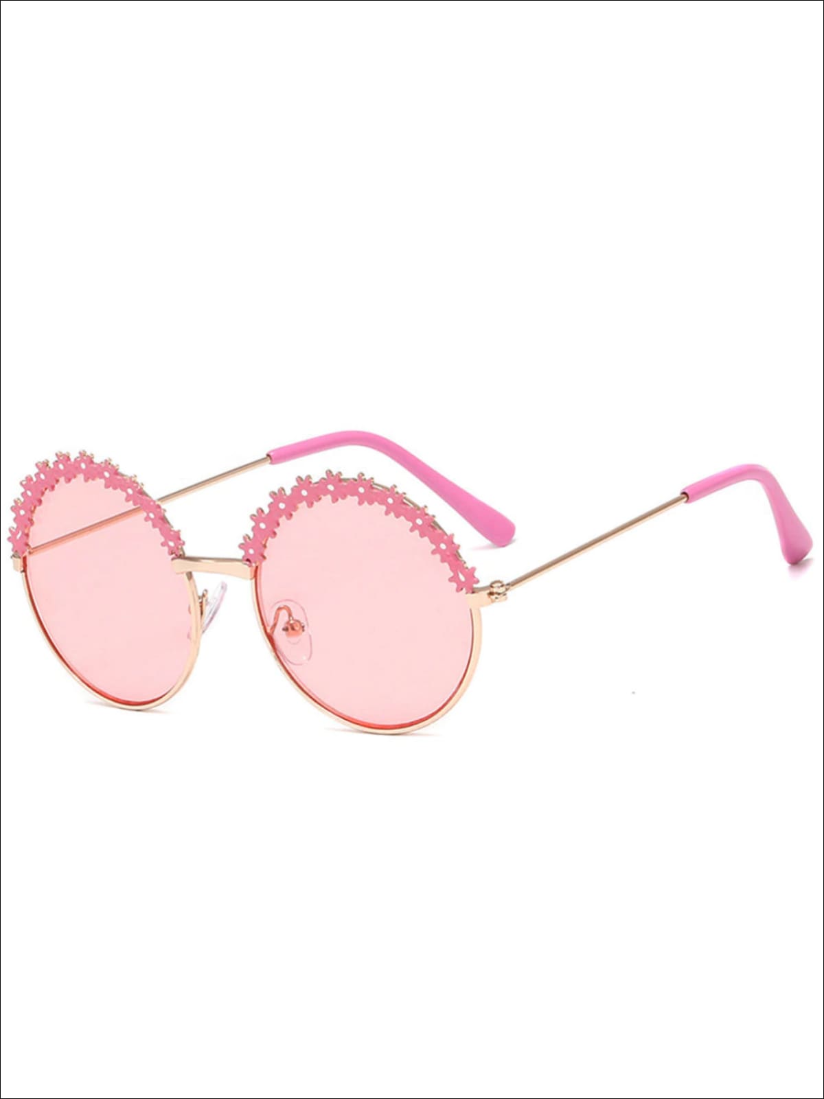 Girls Round Vintage Floral Sunglasses - Pink - Girls Accessories
