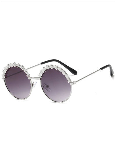 Girls Round Vintage Floral Sunglasses - Silver - Girls Accessories