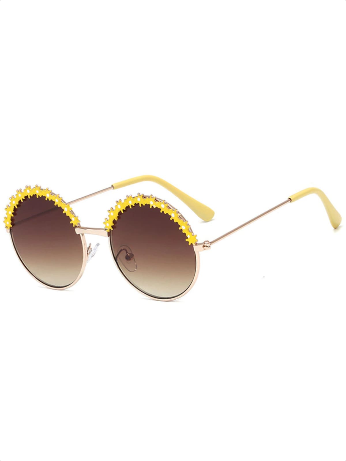 Girls Round Vintage Floral Sunglasses - Yellow - Girls Accessories