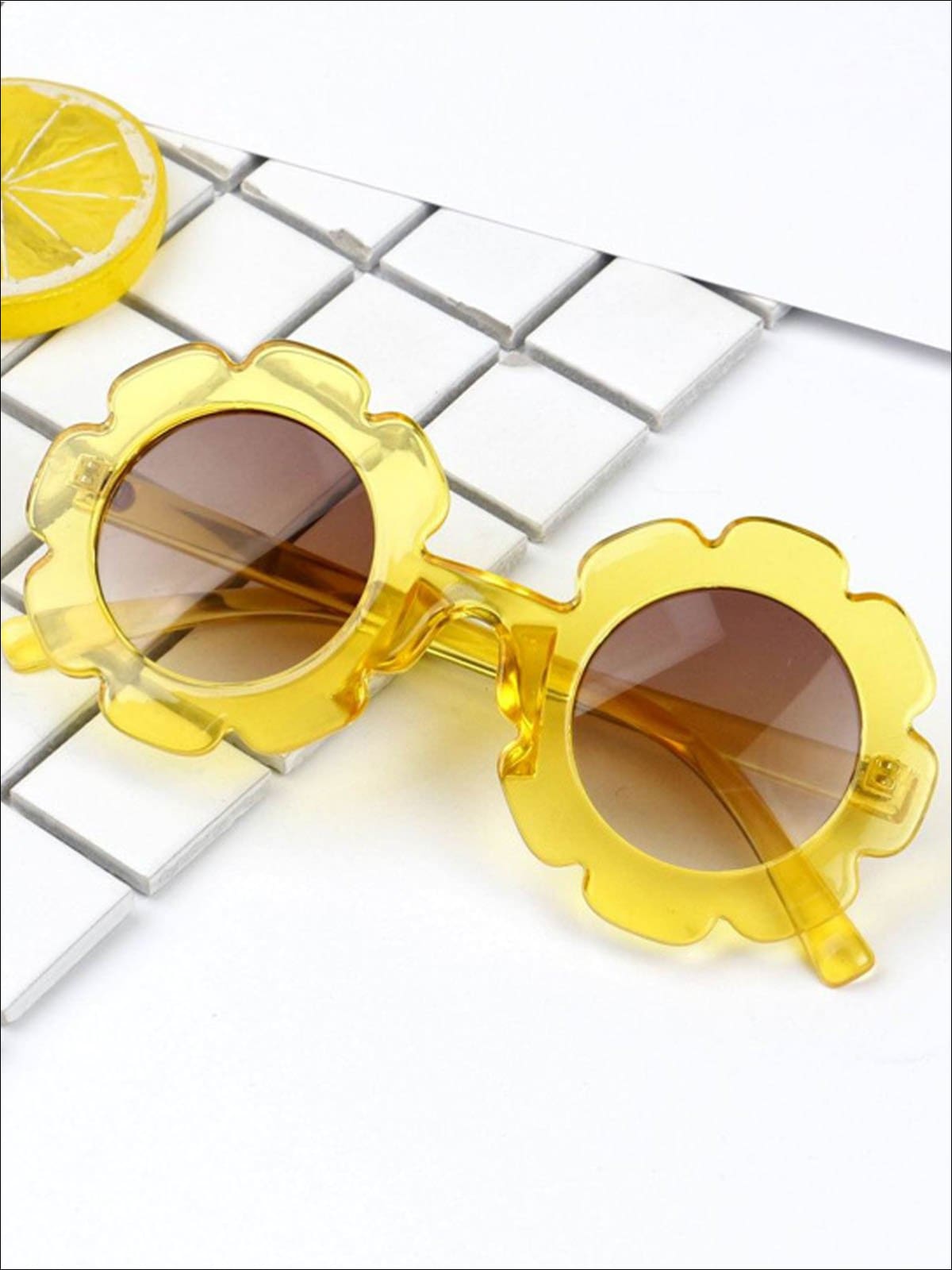 Girls Round Vintage Flower Sunglasses - Yellow - Girls Accessories
