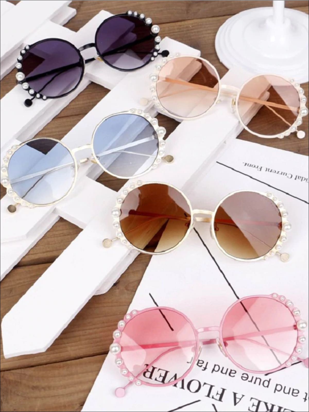 Best Kids Accessories | Girls Round Vintage Pearl Studded Sunglasses