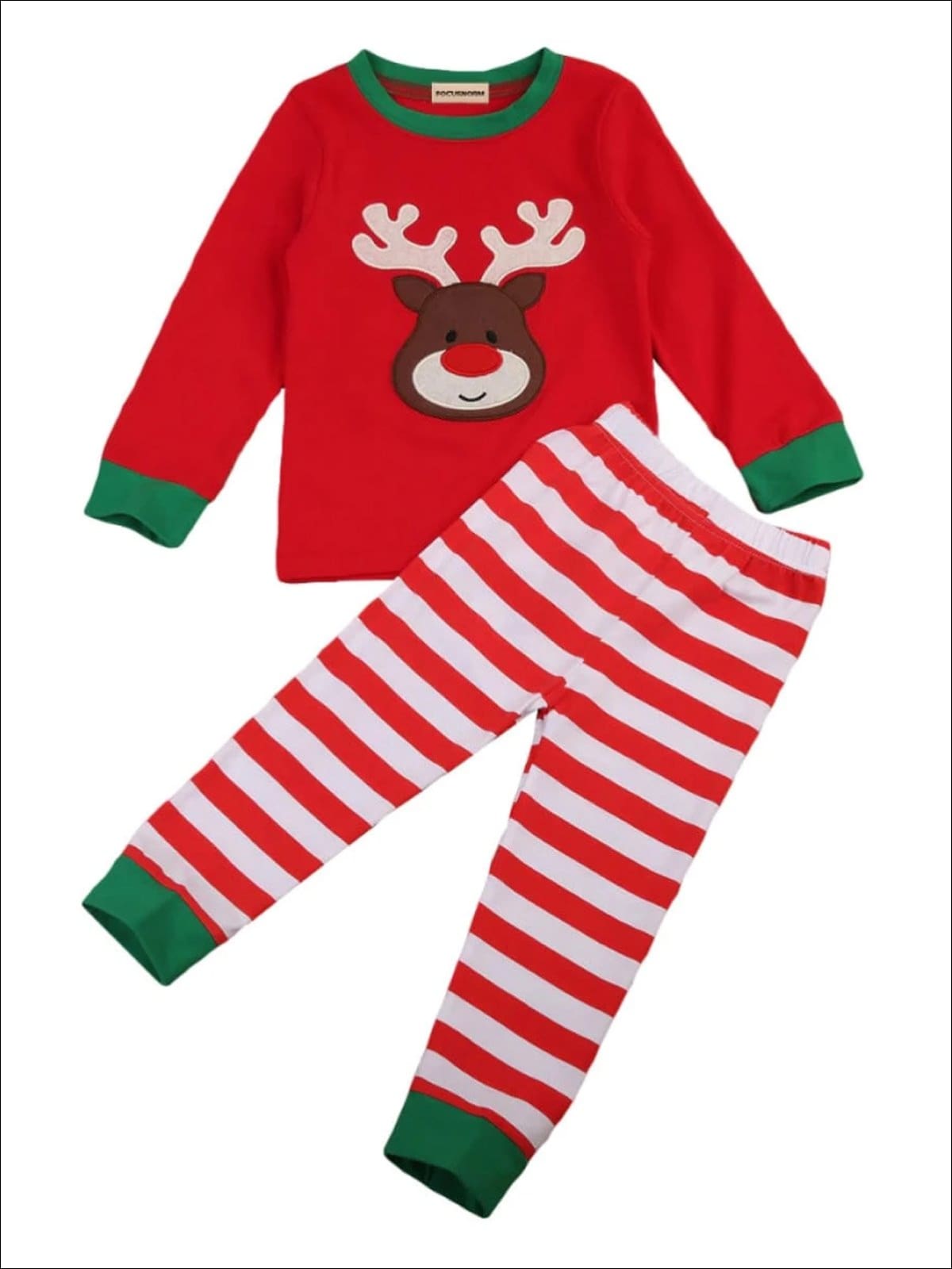 Girls Cute Winter Pajamas | Rudolf Reindeer Striped Holiday Pajama Set